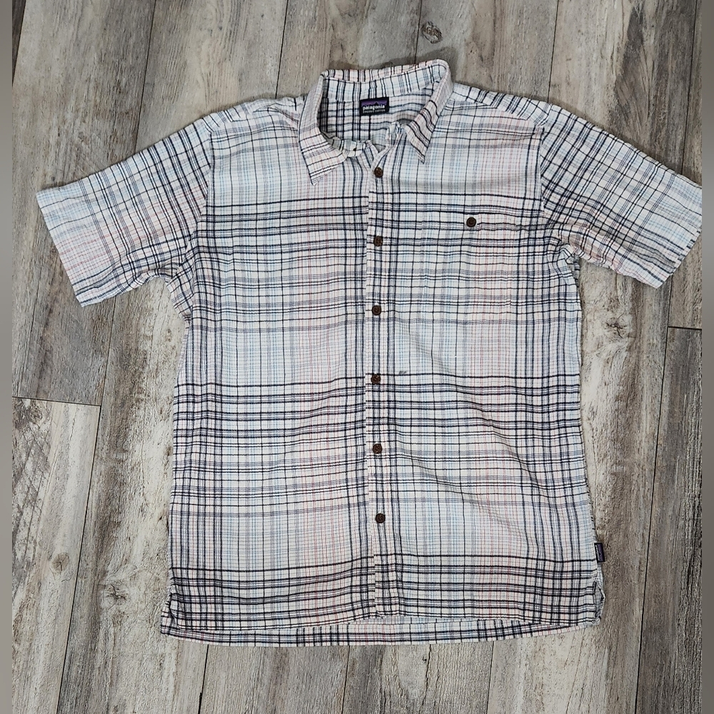 Patagonia Men's A/C Organic Cotton  White/Charcoal/Orange Button Down Shirt